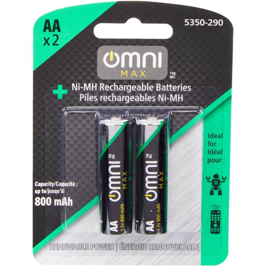 Ni-MH AA Rechargeable Batteries - 2 Pack, 800 mAh