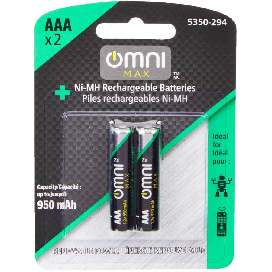 Ni-MH AAA Rechargeable Batteries - 2 Pack, 950 mAh