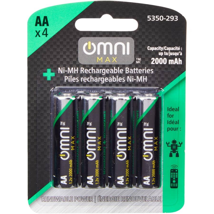 Ni-MH AA Rechargeable Batteries - 4 Pack, 2000 mAh