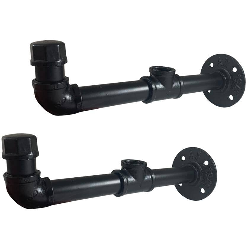 10" Decorative Industrial Pipe Shelf Bracket - Black, 2 Pack