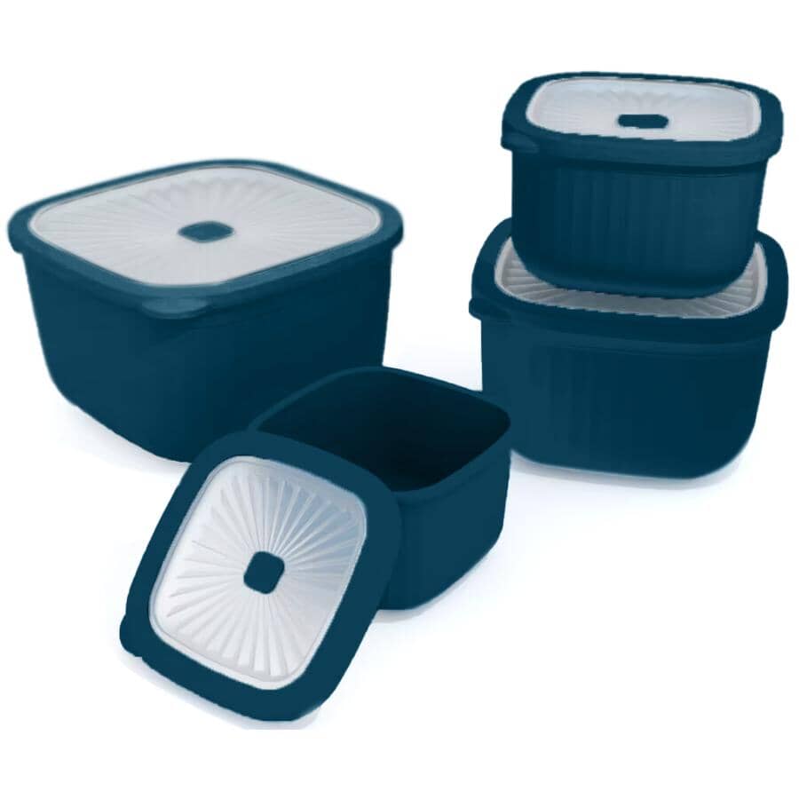 Durable Square Food Storage Set - Navy, 8 Pieces