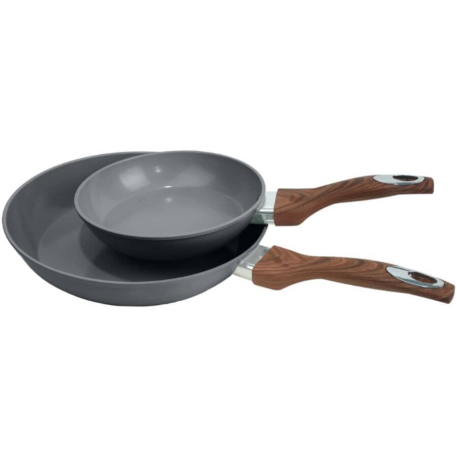 Grove Non-Stick Frypan Set with Wood Handles - Smoked Grey, 2 Piece