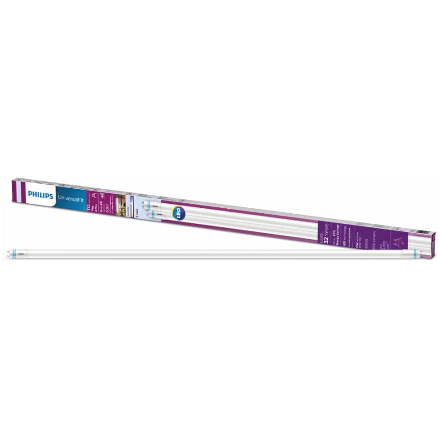 16W T12 Medium Bi-Pin Base Universal Fit Cool White LED Light Bulbs - 48", 2 Pack