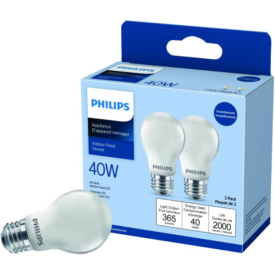 40W A15 Medium Base Frosted Appliance Light Bulbs - 2 Pack