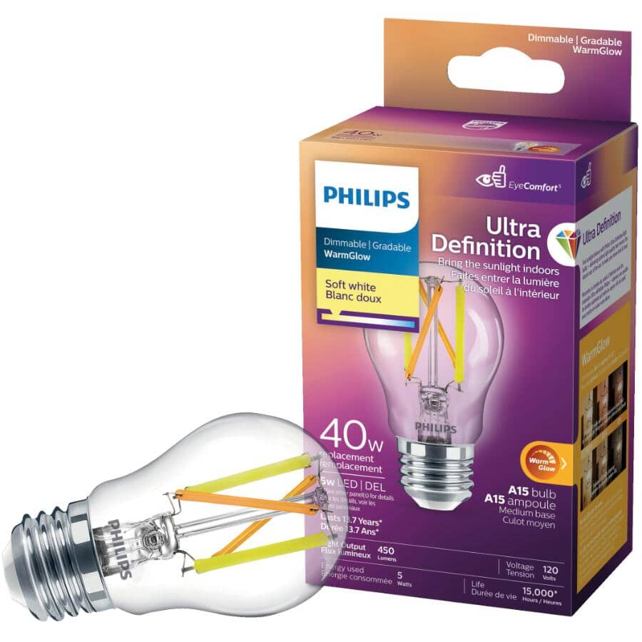 5W A15 Medium Base Ultra Definition Soft White Dimmable LED Light Bulb