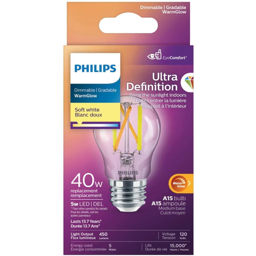 5W A15 Medium Base Ultra Definition Soft White Dimmable LED Light Bulb