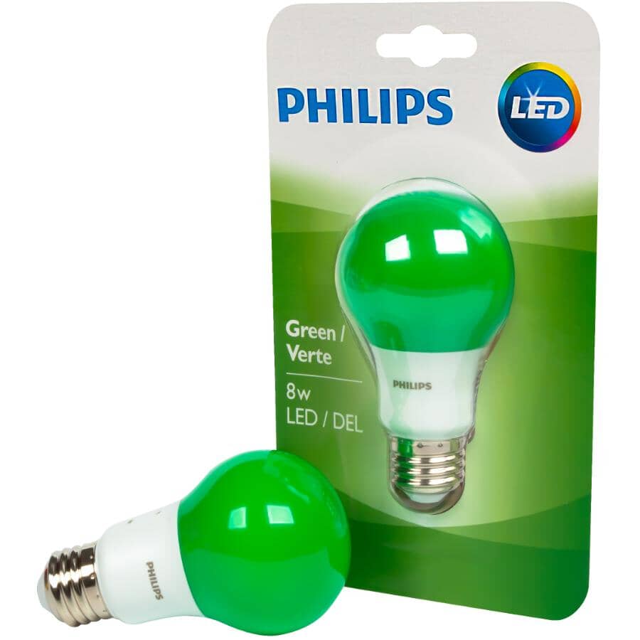 8W A19 Medium Base Non-Dimmable Green LED Light Bulb