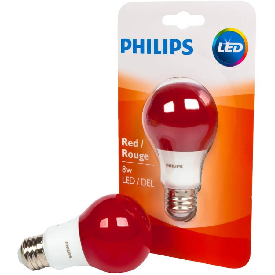 8W A19 Medium Base Non-Dimmable Red LED Light Bulb