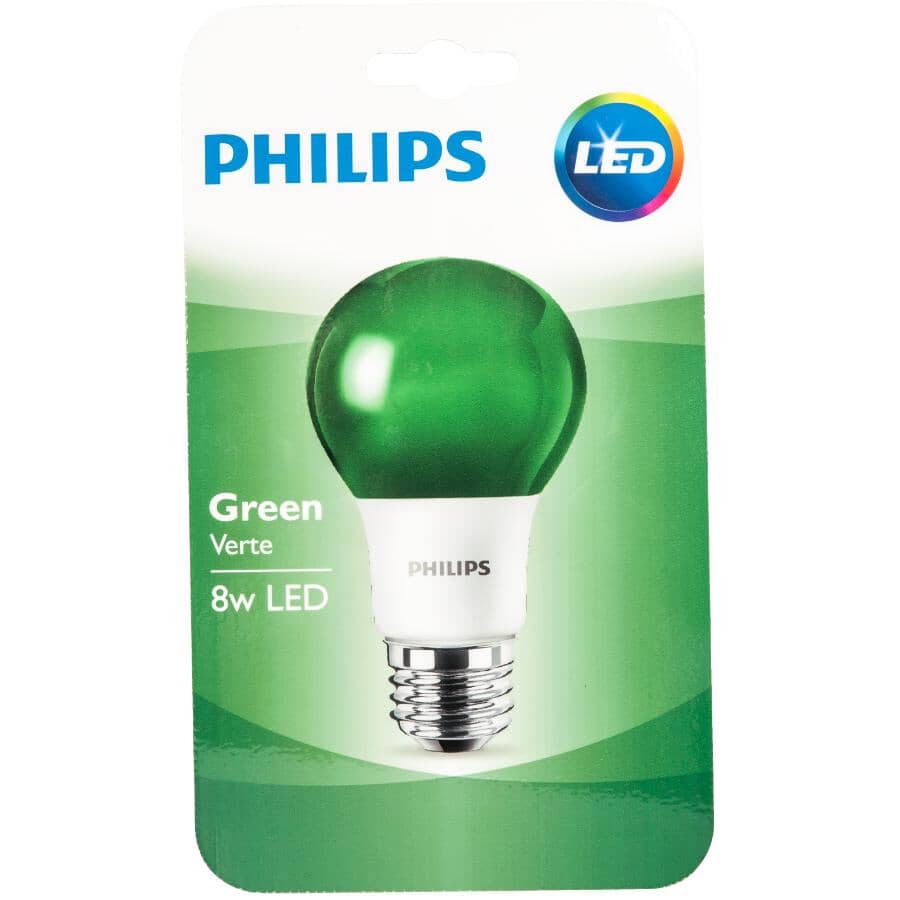 8W A19 Medium Base Non-Dimmable Green LED Light Bulb