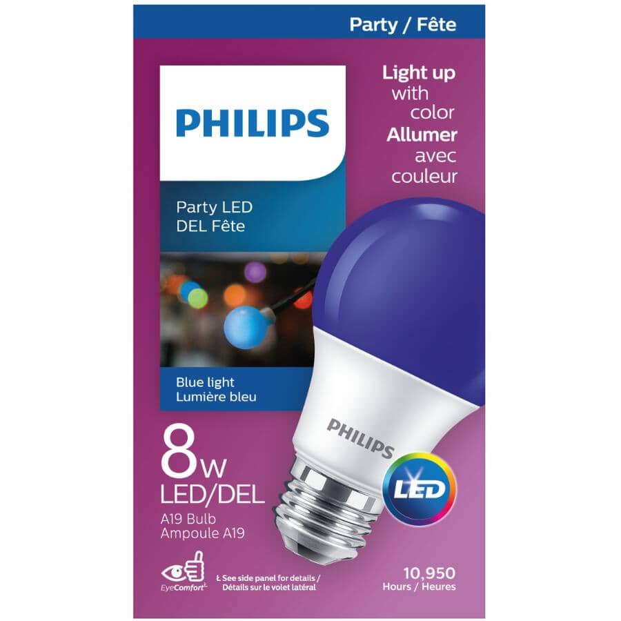 8W A19 Medium Base Non-Dimmable Blue LED Light Bulb