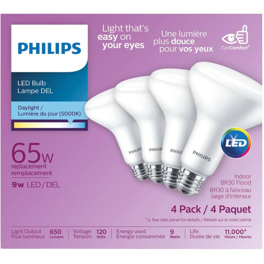 9W BR30 Medium Base Daylight LED Light Bulbs - 4 Pack