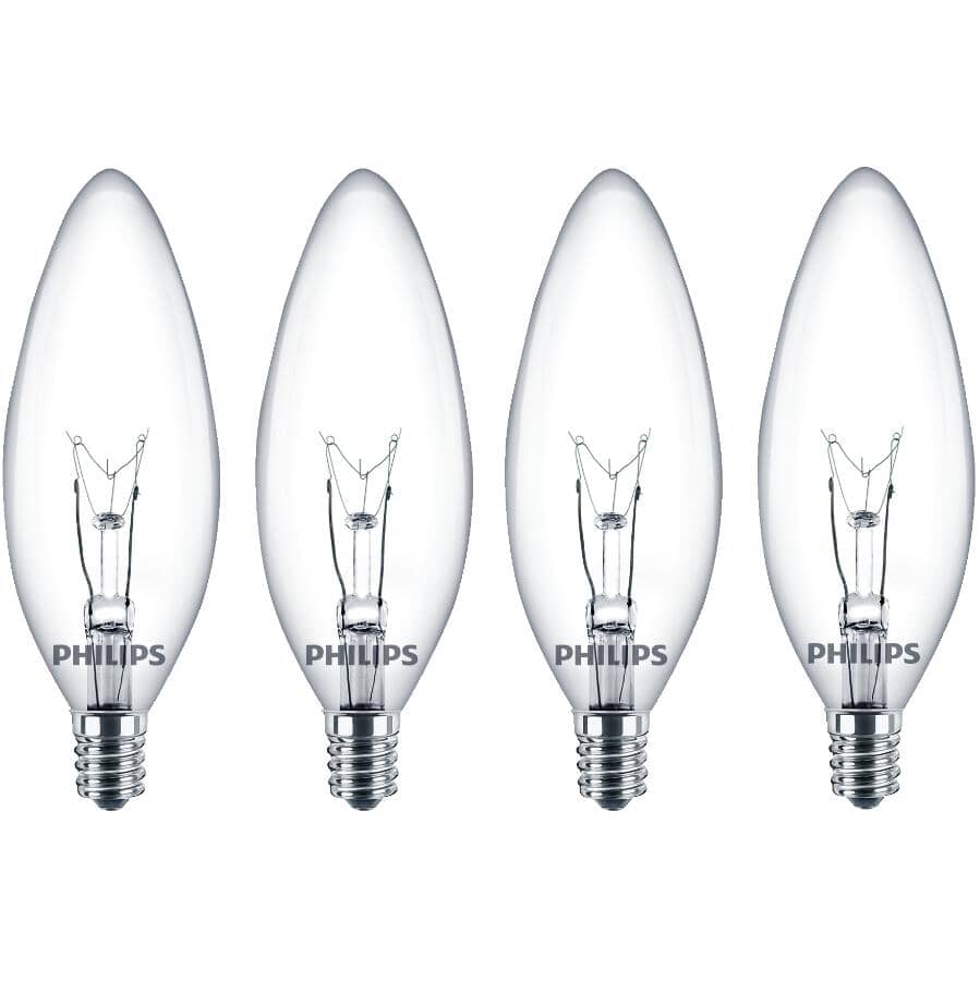 DuraMax 40W B10 Candelabra Base Clear Chandelier Light Bulbs - 4 Pack