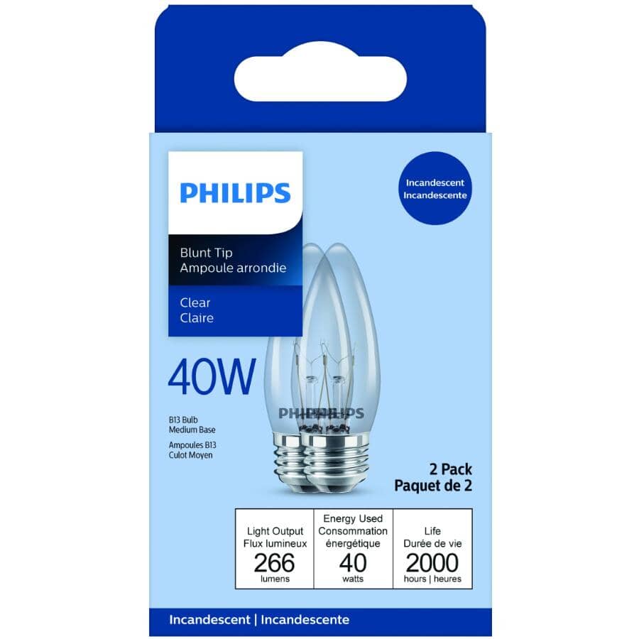 DuraMax 40W B13 Medium Base Clear Chandelier Light Bulbs - 2 Pack