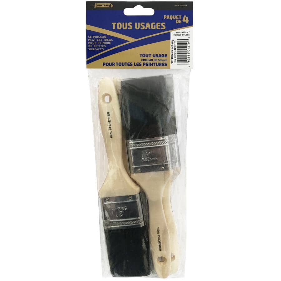 Polyester Flat Paint Brushes - 2"/50 mm, 4 Pack