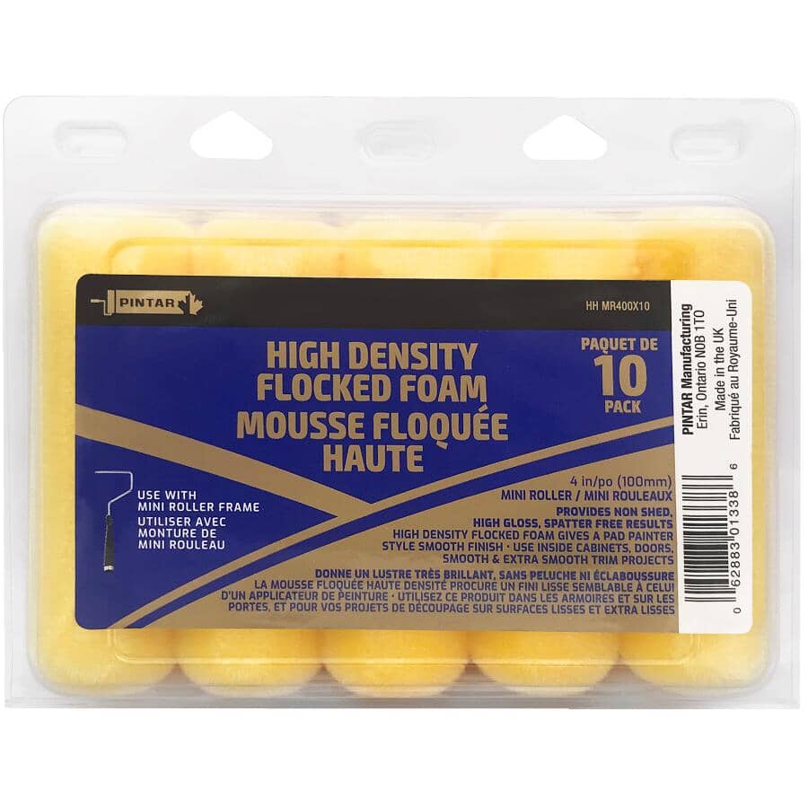 Flocked Foam Mini Paint Roller - 100 mm, 10 Pack