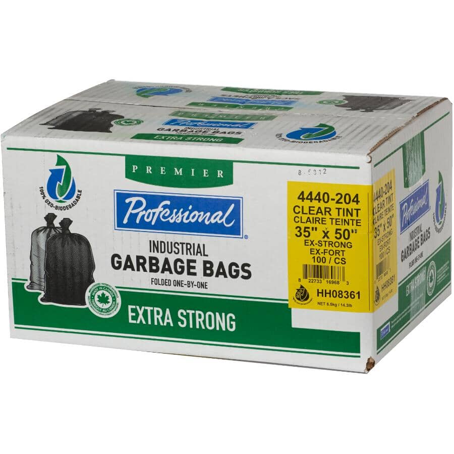 100 Pack 35" x 50" 1.3 Mil Extra Strong Clear Oxo-Biodegradable Garbage Bags