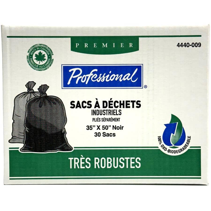 35" x 50" Biodegradable Garbage Bags - Black, 30 Pack