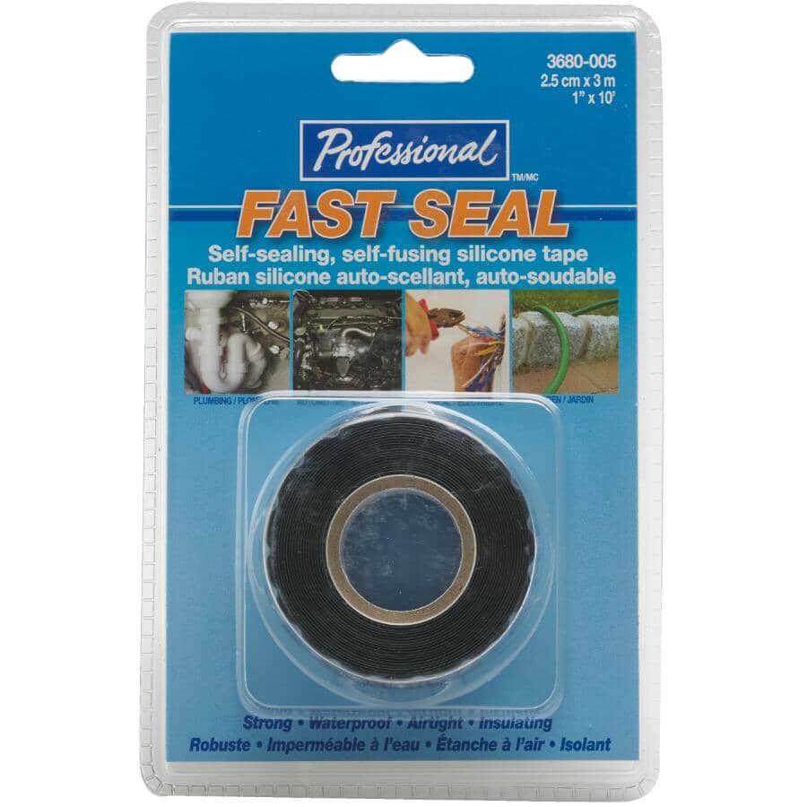 Fast Seal Self-Sealing & Self-Fusing Silicone Tape - Black, 1" X 10'