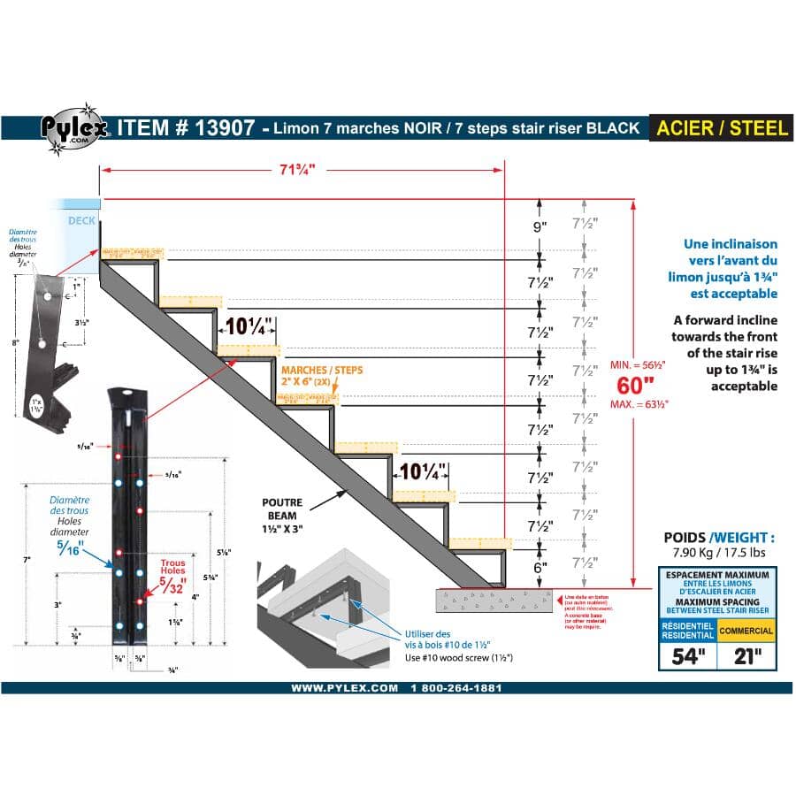 7 Step Steel Stair Riser - 1 Piece, Black
