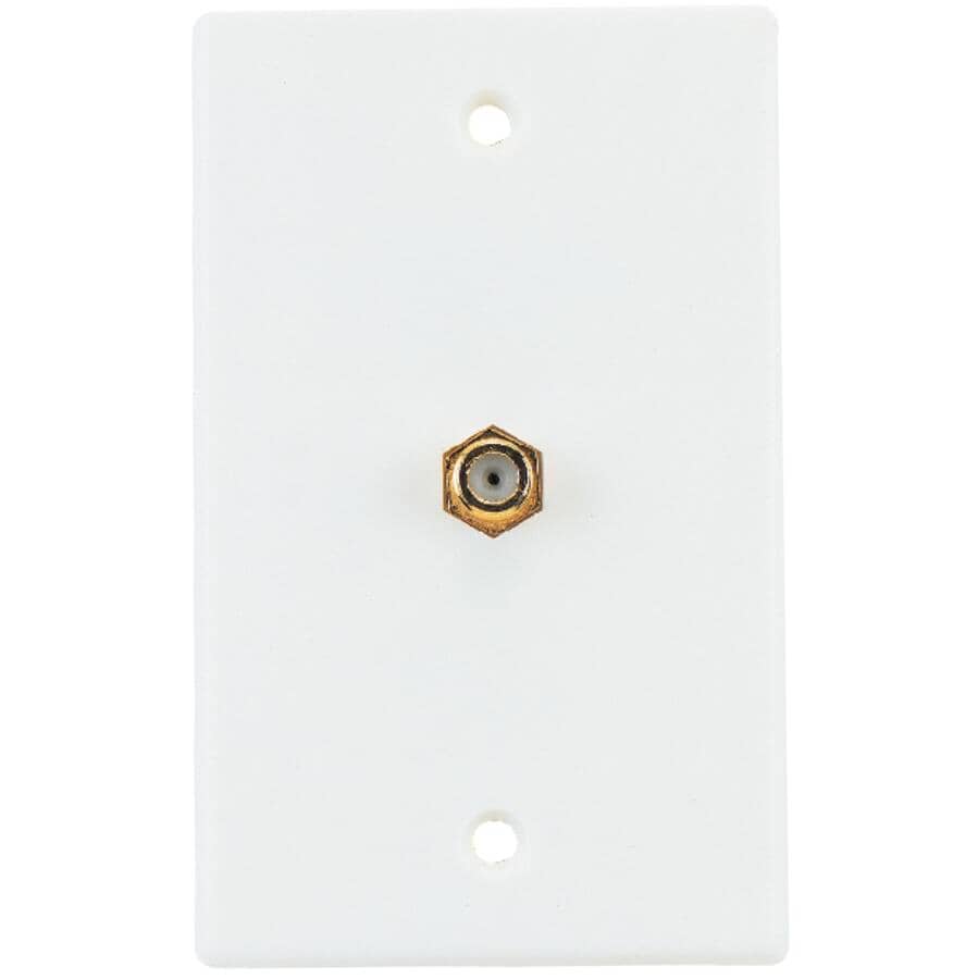 Coaxial Cable Wall Plate - with Single Connector, White