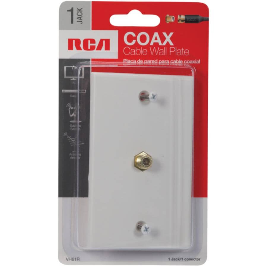 Coaxial Cable Wall Plate - with Single Connector, White