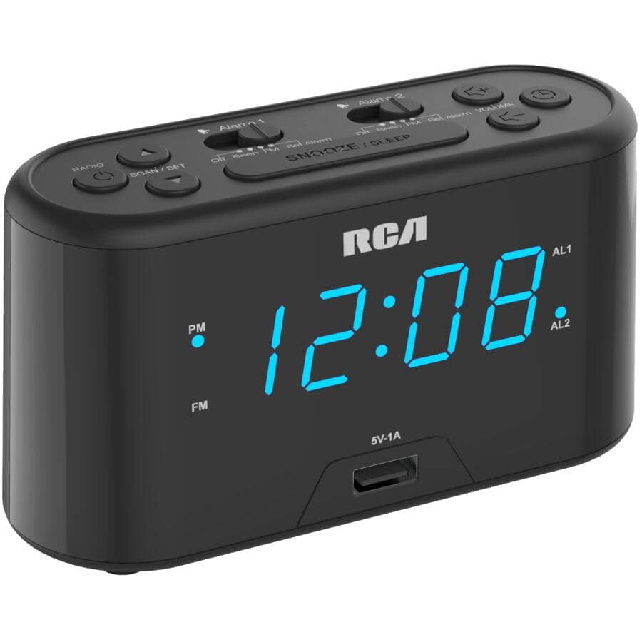 Digital Blue LED Clock Radio with USB Charging Port