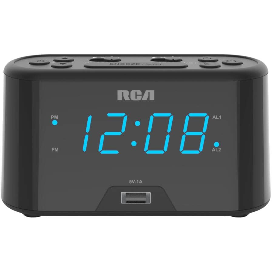 Digital Blue LED Clock Radio with USB Charging Port
