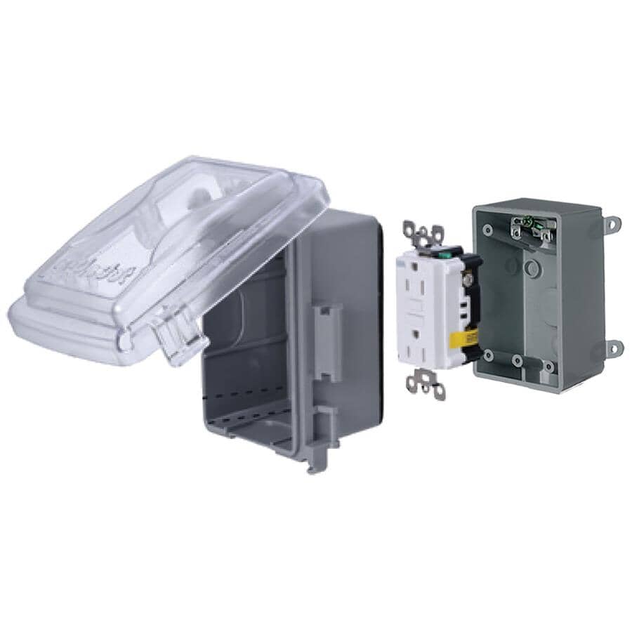 1 Gang While-In-Use Clear Shallow PVC Weatherproof GFCI Receptacle Cover Kit