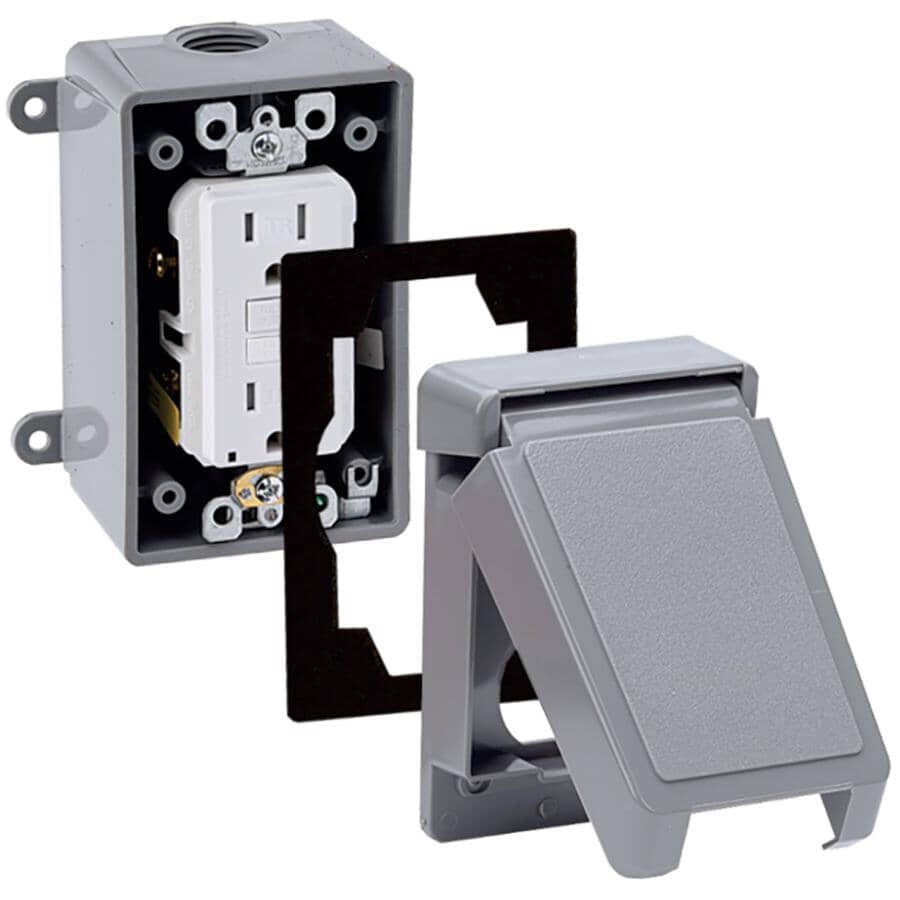 Grey PVC Vertical Weatherproof Tamper Resistant GFI Receptacle Kit