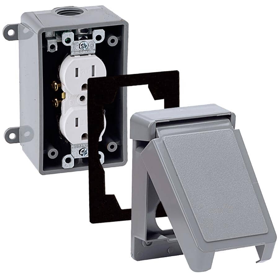 Grey PVC Vertical Weatherproof Tamper Resistant Receptacle Kit