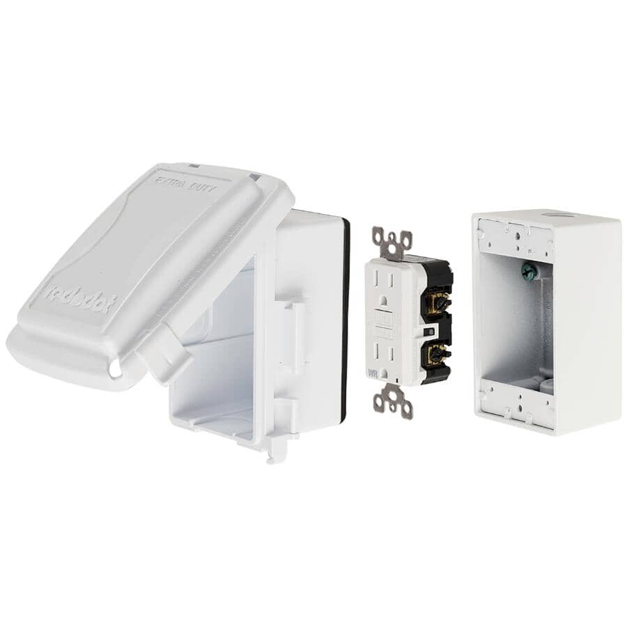 While-In-Use White Medium Metal Weatherproof GFCI Receptacle Cover Kit