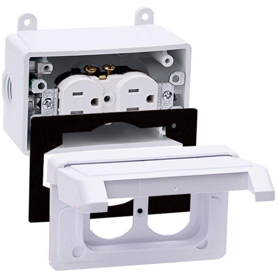 White PVC Horizontal Weatherproof Tamper Resistant Receptacle Kit