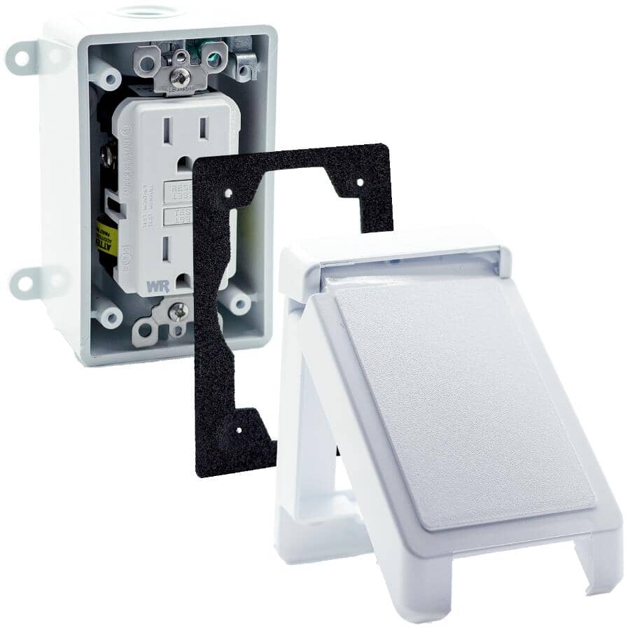 White PVC Vertical Weatherproof Tamper Resistant GFI Receptacle Kit