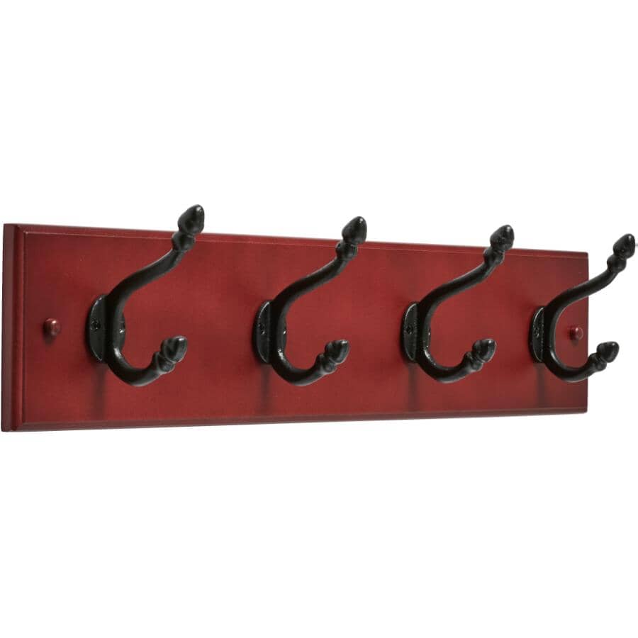 24" 4 Peg Cherry/Matte Black Hat/Coat Rack