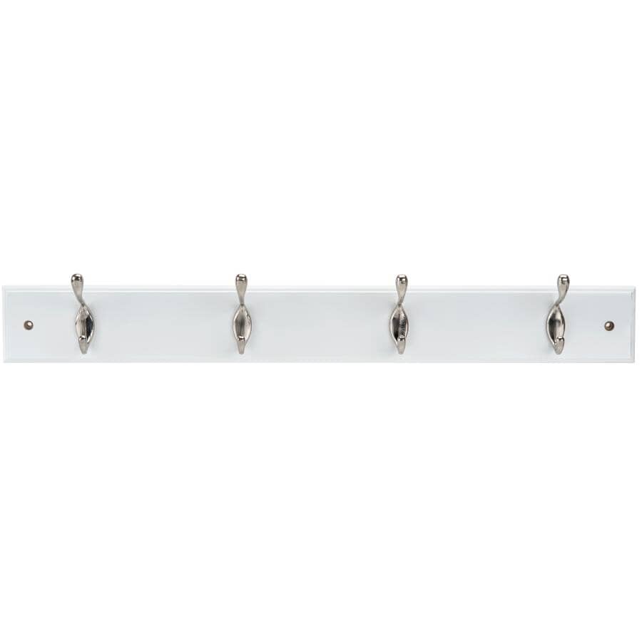 24" 4 Peg White/Brushed Nickel Hat/Coat Rack