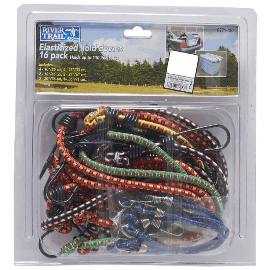 Bungee Cords - Assorted Sizes + Colours, 16 Pieces