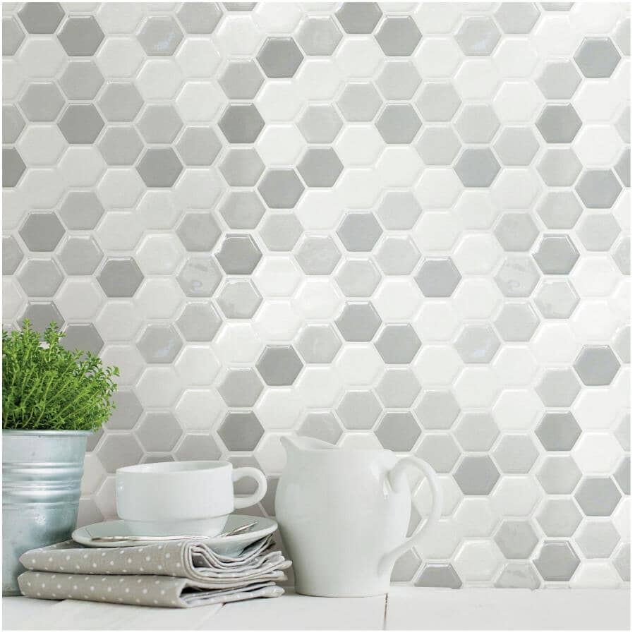 Grey Hexagon Peel & Stick Backsplash Tiles - 10.5", 4 Pack