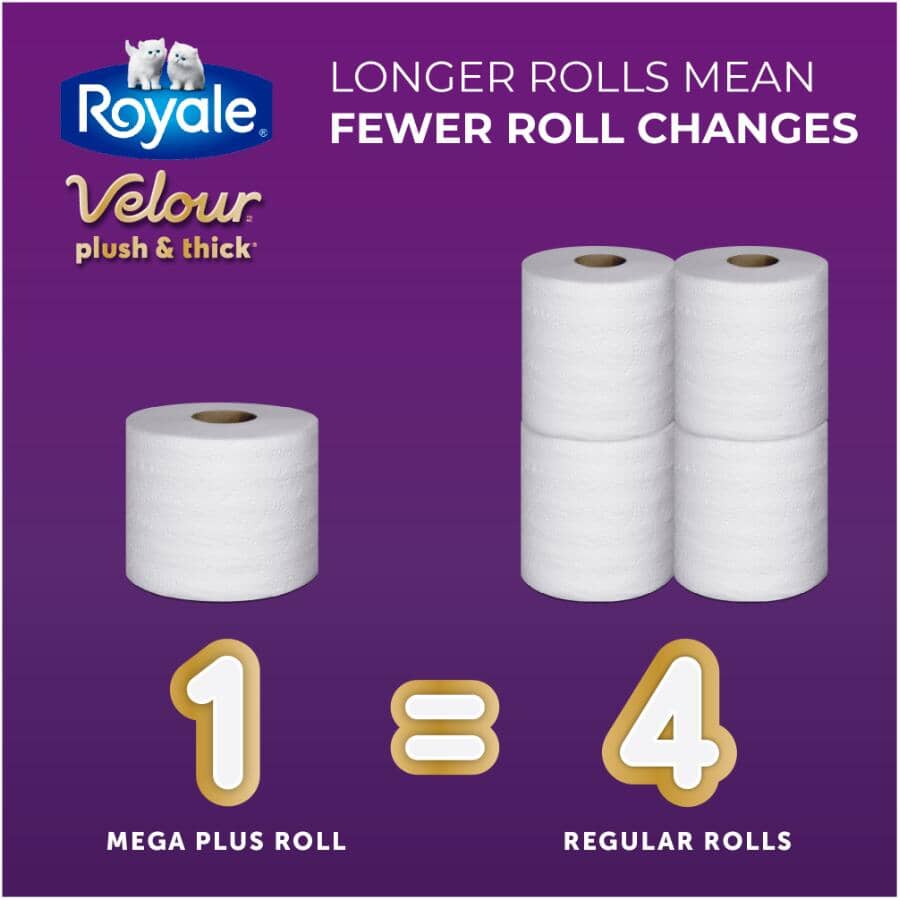 2 Ply Mega Plus Velour Toilet Paper - 284 Sheets, 12 Rolls