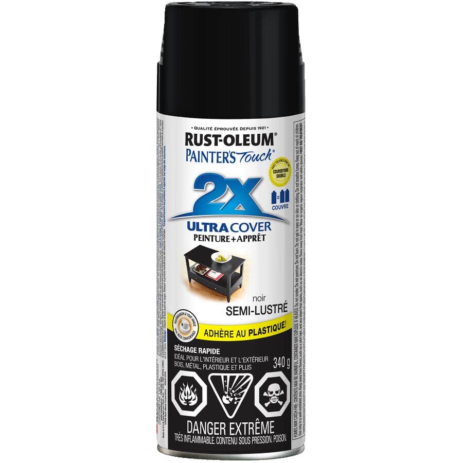 Painter's Touch 2X Ultra Cover Spray Paint - Semi-Gloss Black, 340 g