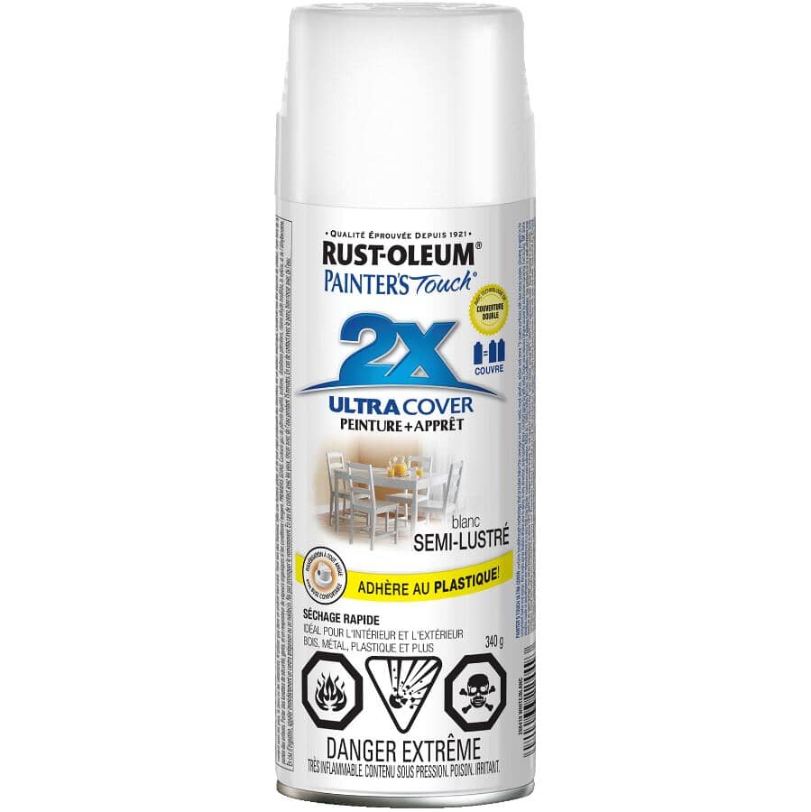 Painter's Touch 2X Ultra Cover Spray Paint - Semi-Gloss White, 340 g