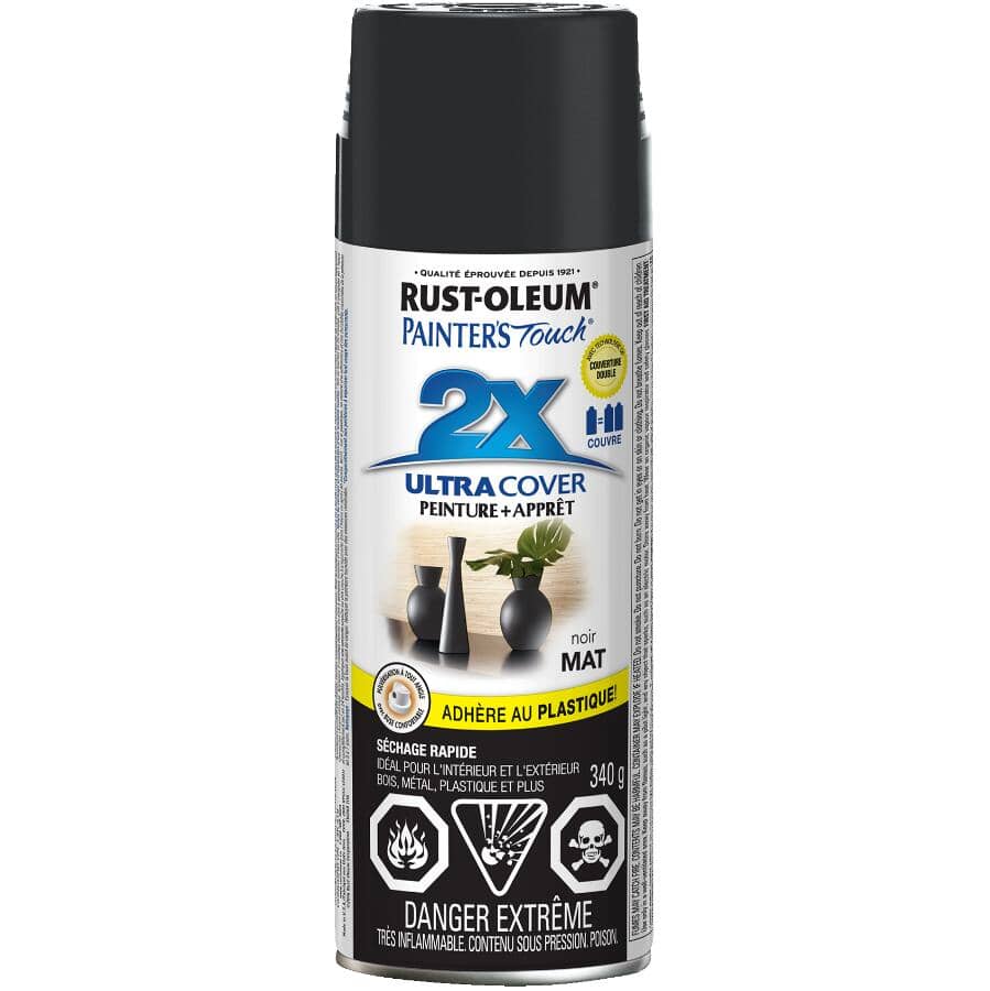 Painter's Touch 2X Ultra Cover Spray Paint - Flat Black, 340 g