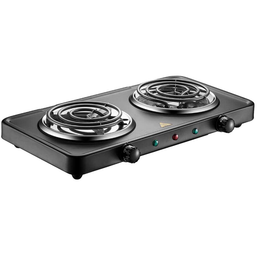 Portable Electric Coil Double Cooktop - with Temperature Control, Black