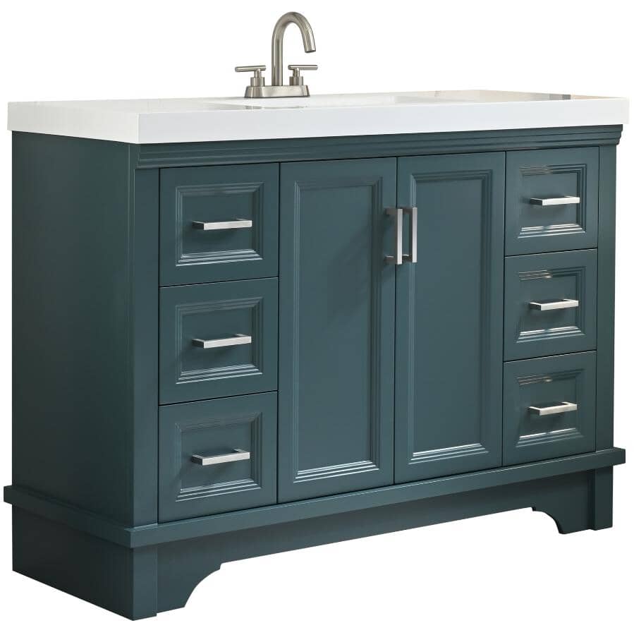 49" W x 19" D Bradford Vanity with Cultured Marble Top - 2 Door, 6 Drawer, Sage