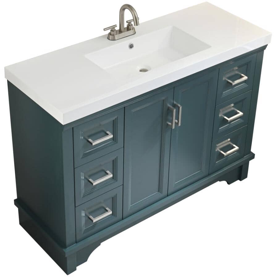 49" W x 19" D Bradford Vanity with Cultured Marble Top - 2 Door, 6 Drawer, Sage