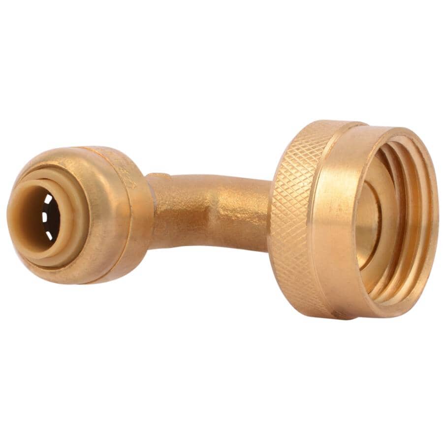 1/4" Push Fit x 3/4" Garden Hose Thread Brass Dishwasher Elbow