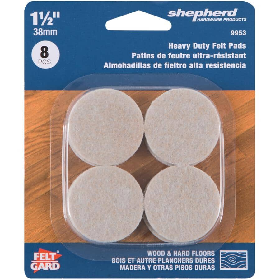 1-1/2" Round Heavy Duty Felt Pads - 8 Pack