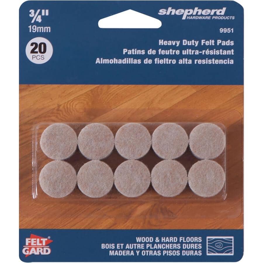 3/4" Round Heavy Duty Felt Pads - 20 Pack