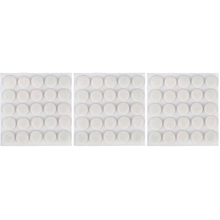 3/8" Medium Duty Felt Pads - White, 75 Pack