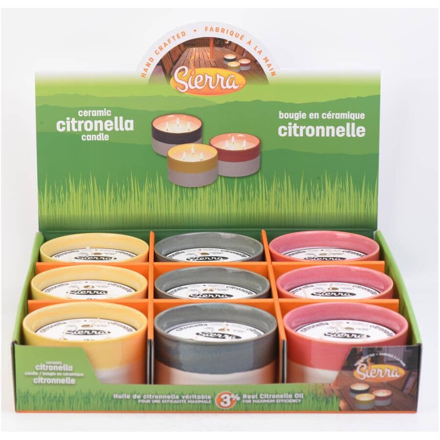 Banded Ceramic Citronella Candle, Assorted Colours