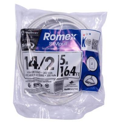 5M 14/2 NMD-90 Copper Wire - White